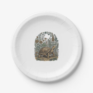 Vintage Engraving Turtle Botanical Garden Paper Plate