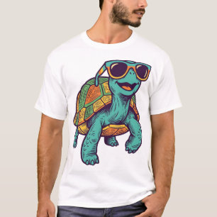 Vintage Engraving Turtle with Rainbow Sunglasses D T-Shirt