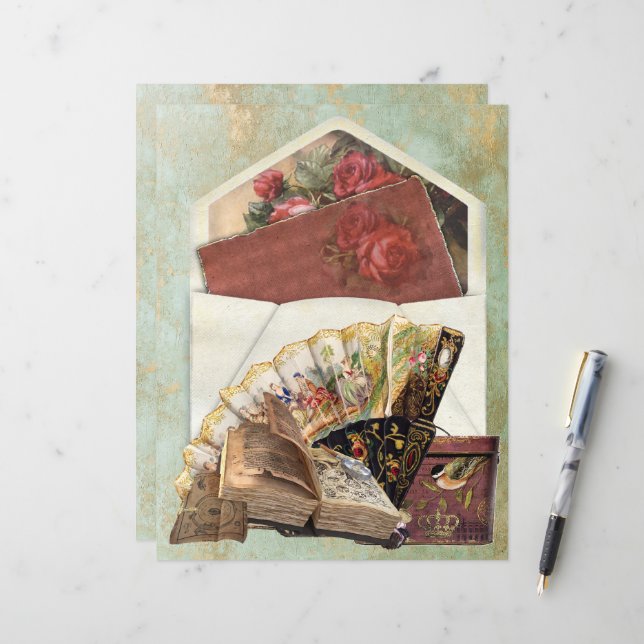 Vintage Envelope Insert Fan Hat box Old Book  (Front/Back In Situ)