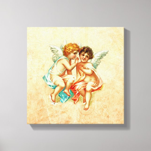 Vintage Ephemera Angel Cherubs Illustration Canvas Print (Front)