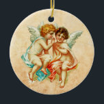Vintage Ephemera Angel Cherubs Illustration Ceramic Tree Decoration<br><div class="desc">Ornament with a pair of sweet little angel cherubim with soft white wings and clothed in diaphanous garments. 
One quietly whispering in the others ear. Set on an old fashioned vintage looking background.</div>