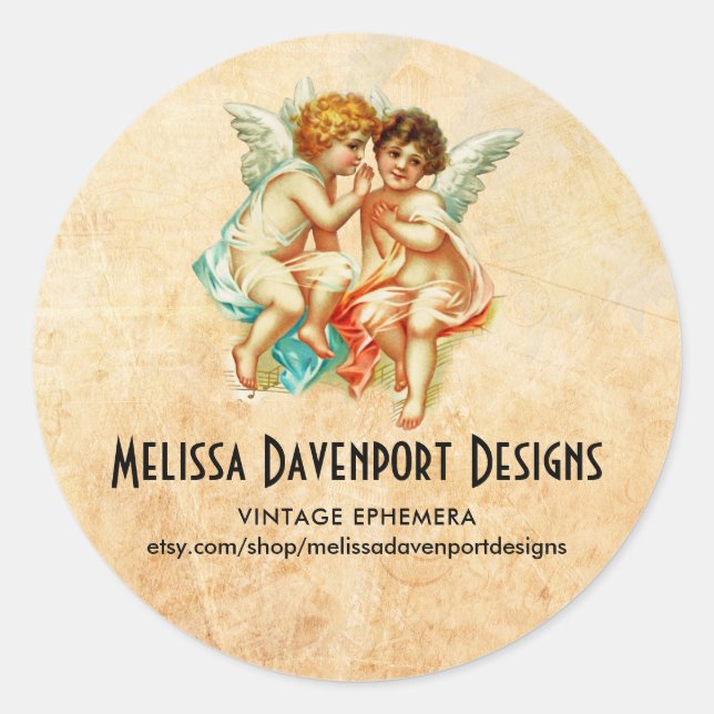 Vintage Ephemera Angel Cherubs Illustration Classic Round Sticker (Front)