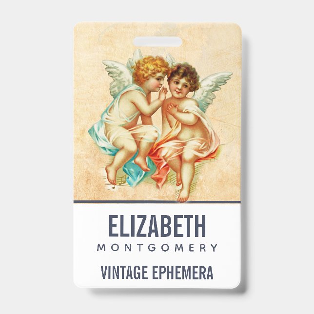 Vintage Ephemera Angel Cherubs Illustration ID Badge (Front)