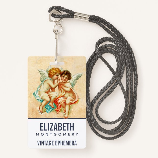 Vintage Ephemera Angel Cherubs Illustration ID Badge (Front with Lanyard)