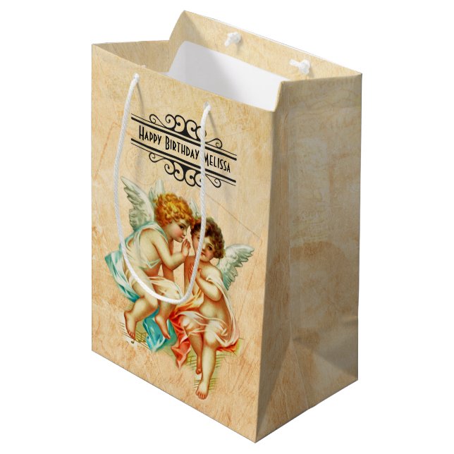 Vintage Ephemera Angel Cherubs Illustration Medium Gift Bag (Front Angled)