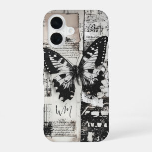 Vintage Ephemera Butterfly Scrapbook Monogram iPhone 16 Case