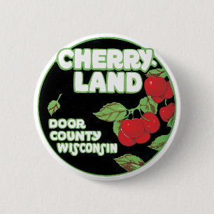 Vintage Ephemera, Cherryland Door County Wisconsin 6 Cm Round Badge