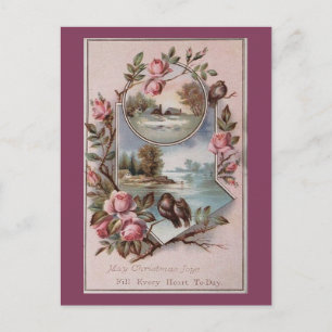 Vintage Ephemera Christmas Birds Landscape Floral  Holiday Postcard