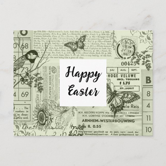 Vintage Ephemera Collage Easter Postcard (Front)