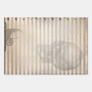Vintage Ephemera Halloween Skull Ghost Wrapping Paper Sheet