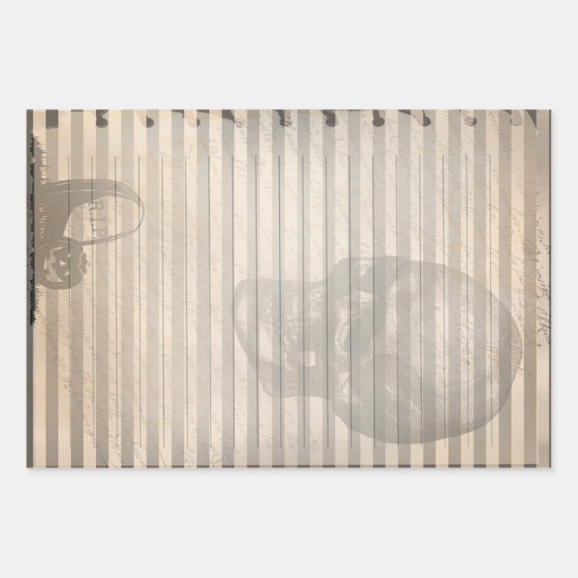Vintage Ephemera Halloween Skull Ghost Wrapping Paper Sheet (Front)