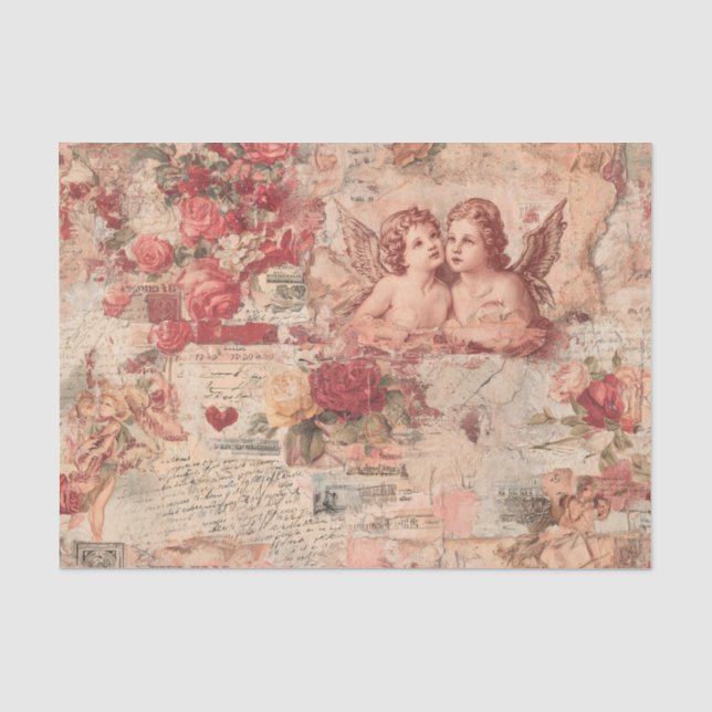 Vintage Ephemera Roses and Cherubs Tissue Paper (Front)