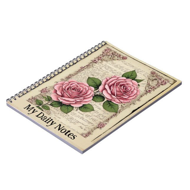 Vintage Ephemera Two Pink Roses Painting Notebook (Left Side)