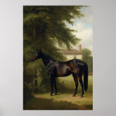 Vintage Equestrian Black Hunter Horse Painting Poster (Front)
