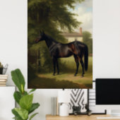 Vintage Equestrian Black Hunter Horse Painting Poster (Home Office)