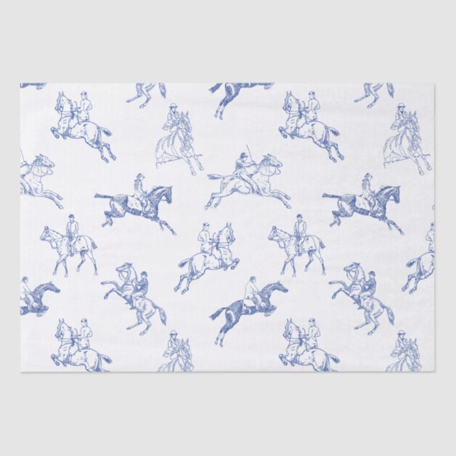 Vintage Equestrian Blue White Toile Tissue Paper (Front)