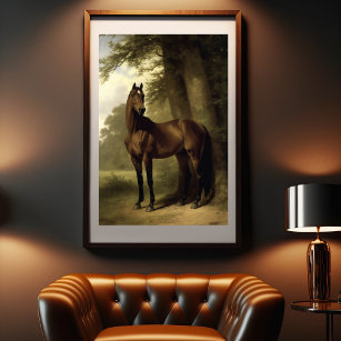 Vintage Equestrian Horse Landscape Digital Art Poster