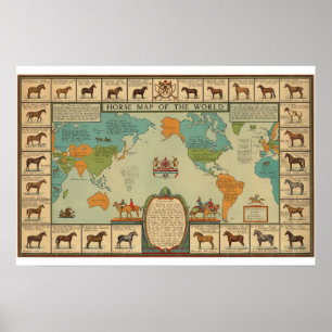 Vintage Equestrian Horse Map Of the World Poster