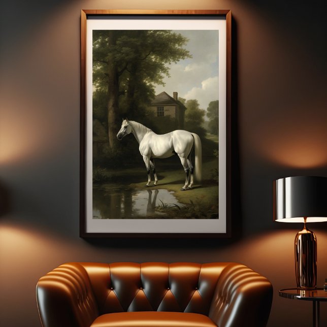 Vintage Equestrian White Horse Painting Poster (Creator Uploaded)