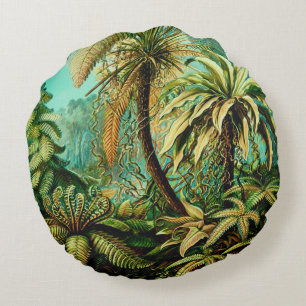 Vintage Ernst Haeckel Botanical Palms Round Cushion