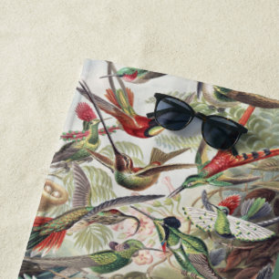 Vintage Ernst Haeckel Colourful Hummingbird Poster Beach Towel