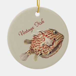 Vintage Ernst Haeckel Nautical Red Boxfish Art Ceramic Tree Decoration