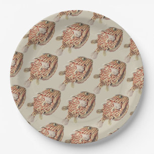Vintage Ernst Haeckel Nautical Red Boxfish Art Paper Plate