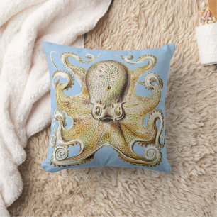 Vintage Ernst Haeckel Octopus Nautical Sea Life Cushion