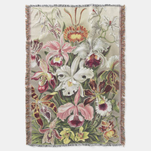 Vintage Ernst Haeckel Orchid Botanical Print Throw Blanket
