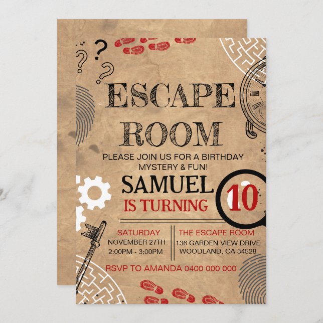 Vintage Escape Room Mystery Birthday Party  Invitation (Front/Back)