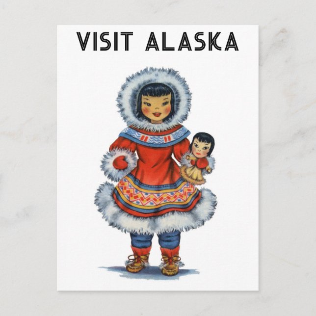 Vintage Eskimo Visit Alaska Travel Postcard (Front)
