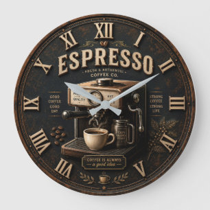 Vintage Espresso Coffee Machine Large Clock