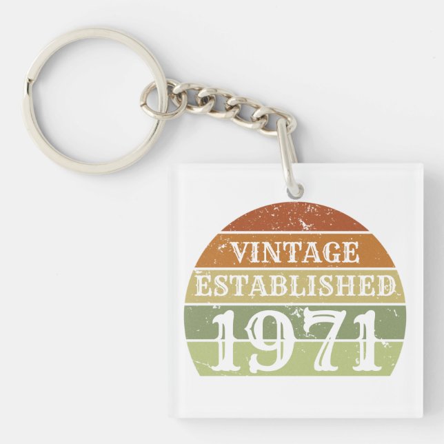  Vintage Established Men Women Distressed Sunset  Key Ring (Front)