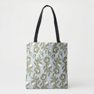 Vintage Etched Roses in White and Golds Tote Bag