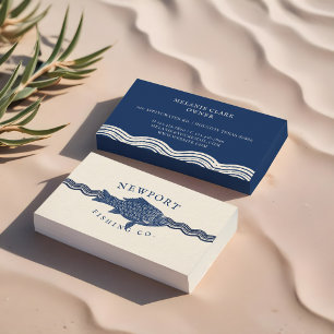 Vintage Etched Style Fish, Waves Ocean Theme Business Card