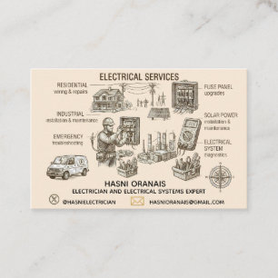 Vintage Etching Style Electrician Business Card -