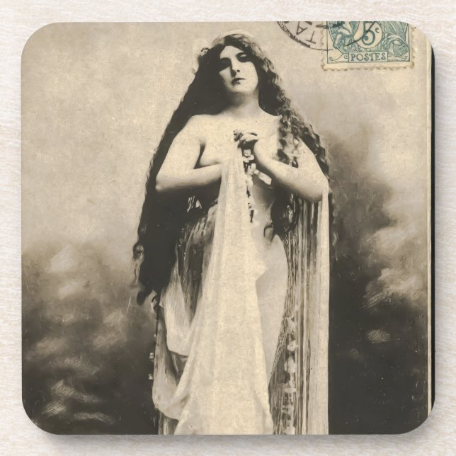 Vintage Ethereal Goddess Postcard Coaster (Front)