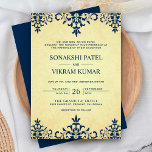Vintage Ethnic Blue Damask Indian Wedding Invitation<br><div class="desc">Amaze your guests with this elegant Indian wedding invite featuring a beautiful intricate damask design on a vintage parchment background. Simply add your event details on this easy-to-use template to make it a one-of-a-kind invitation.</div>