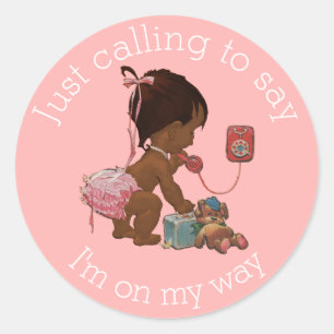 Vintage Ethnic Girl on Phone Baby Shower Classic Round Sticker