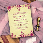Vintage Ethnic Pink Damask Indian Wedding Invitation<br><div class="desc">Amaze your guests with this elegant Indian wedding invite featuring a beautiful intricate damask design on a vintage parchment background. Simply add your event details on this easy-to-use template to make it a one-of-a-kind invitation.</div>