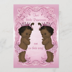Vintage Ethnic Princess Twins Baby Shower Pink Invitation