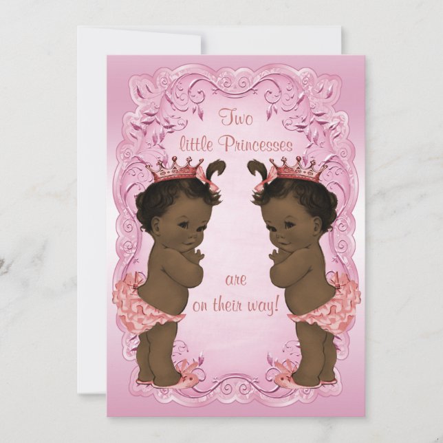 Vintage Ethnic Princess Twins Baby Shower Pink Invitation (Front)