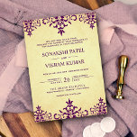 Vintage Ethnic Purple Damask Indian Wedding Invitation<br><div class="desc">Amaze your guests with this elegant Indian wedding invite featuring a beautiful intricate damask design on a vintage parchment background. Simply add your event details on this easy-to-use template to make it a one-of-a-kind invitation.</div>
