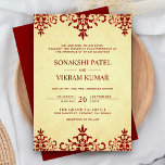 Vintage Ethnic Red Damask Indian Wedding Invitation<br><div class="desc">Amaze your guests with this elegant Indian wedding invite featuring a beautiful intricate damask design on a vintage parchment background. Simply add your event details on this easy-to-use template to make it a one-of-a-kind invitation.</div>