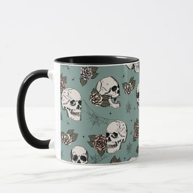Vintage Eucalyptus Skulls and Roses Mug (Left)