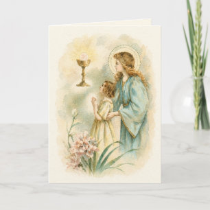 Vintage Eucharistic Devotion First Communion Card