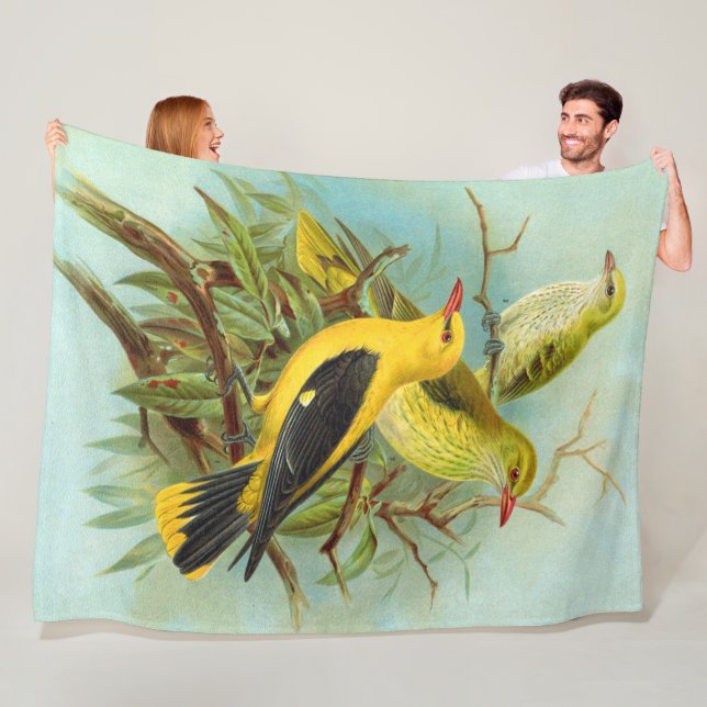 Vintage Eurasian Golden Oriole Bird Fleece Blanket (In Situ)