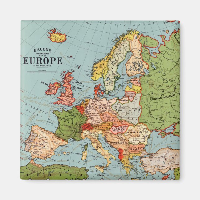 Vintage Europe 20th Century Bacon's Standard Map Magnet (Front)