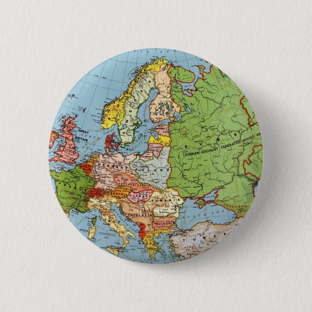 Vintage Europe 20th Century General Map 6 Cm Round Badge (Front)