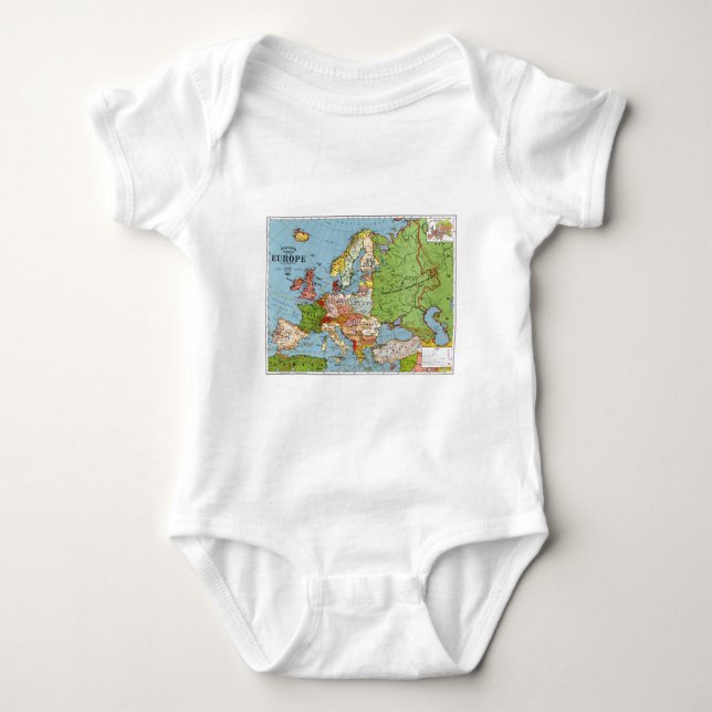 Vintage Europe 20th Century General Map Baby Bodysuit (Front)